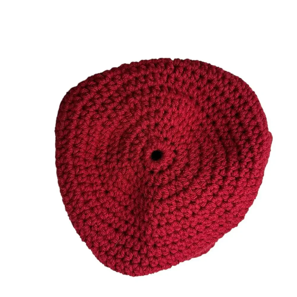 Red Hand Crochet Beanie Hat Handmade Cotton Yarn OS Winter Fall